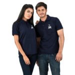 Pure Cotton Polo Neck T-Shirt- Blue - Image 4