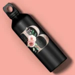 Rose And Alphabet Engraved Black Sipper Bottle