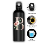 Rose And Alphabet Engraved Black Sipper Bottle - Image 2